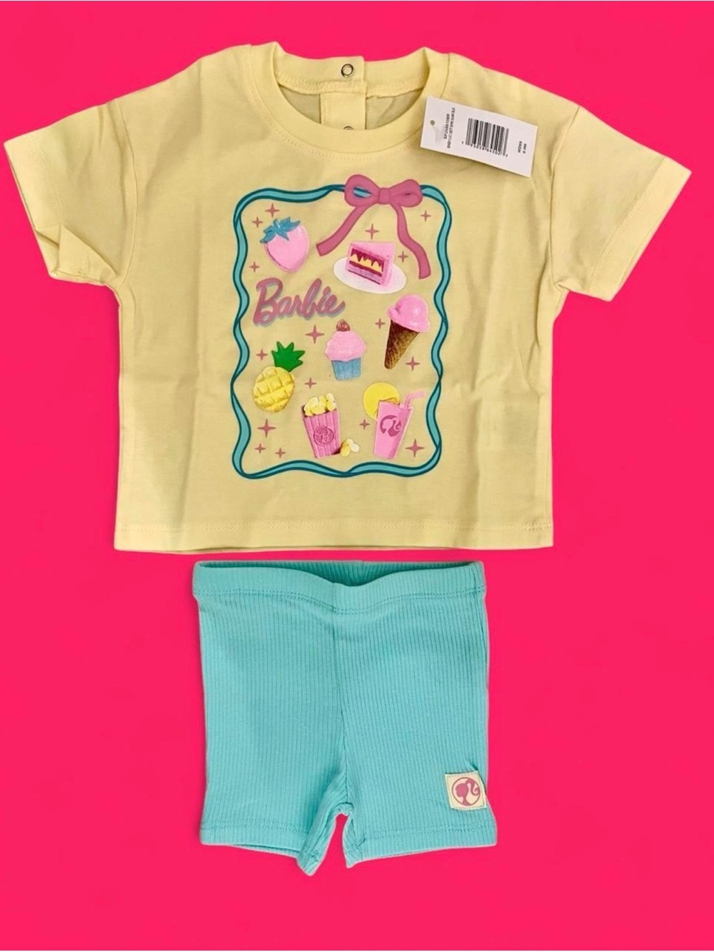 Barbie Yellow Top with Teal Shorts Matching Set - 6-9 months NWT